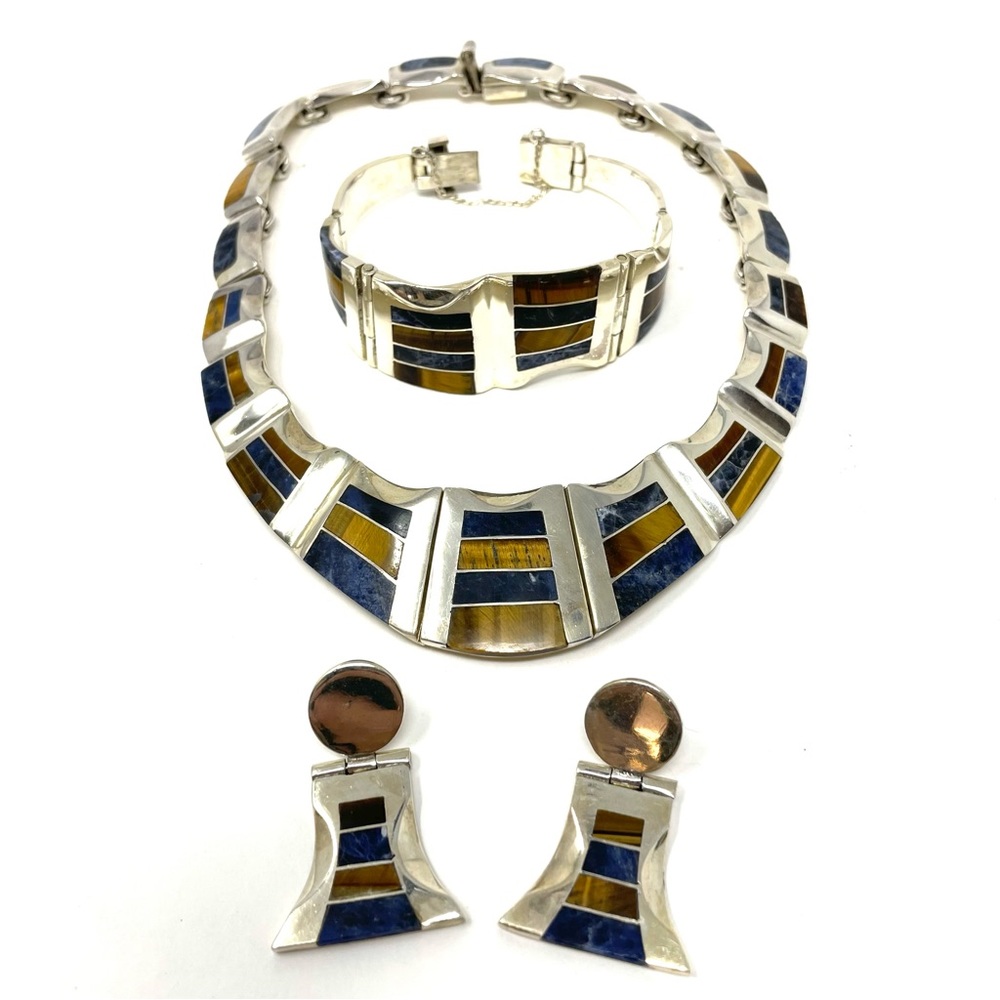 TAXCO three piece sterling silver set with inlaid gemstones, NWOT - Picture 4 of 14